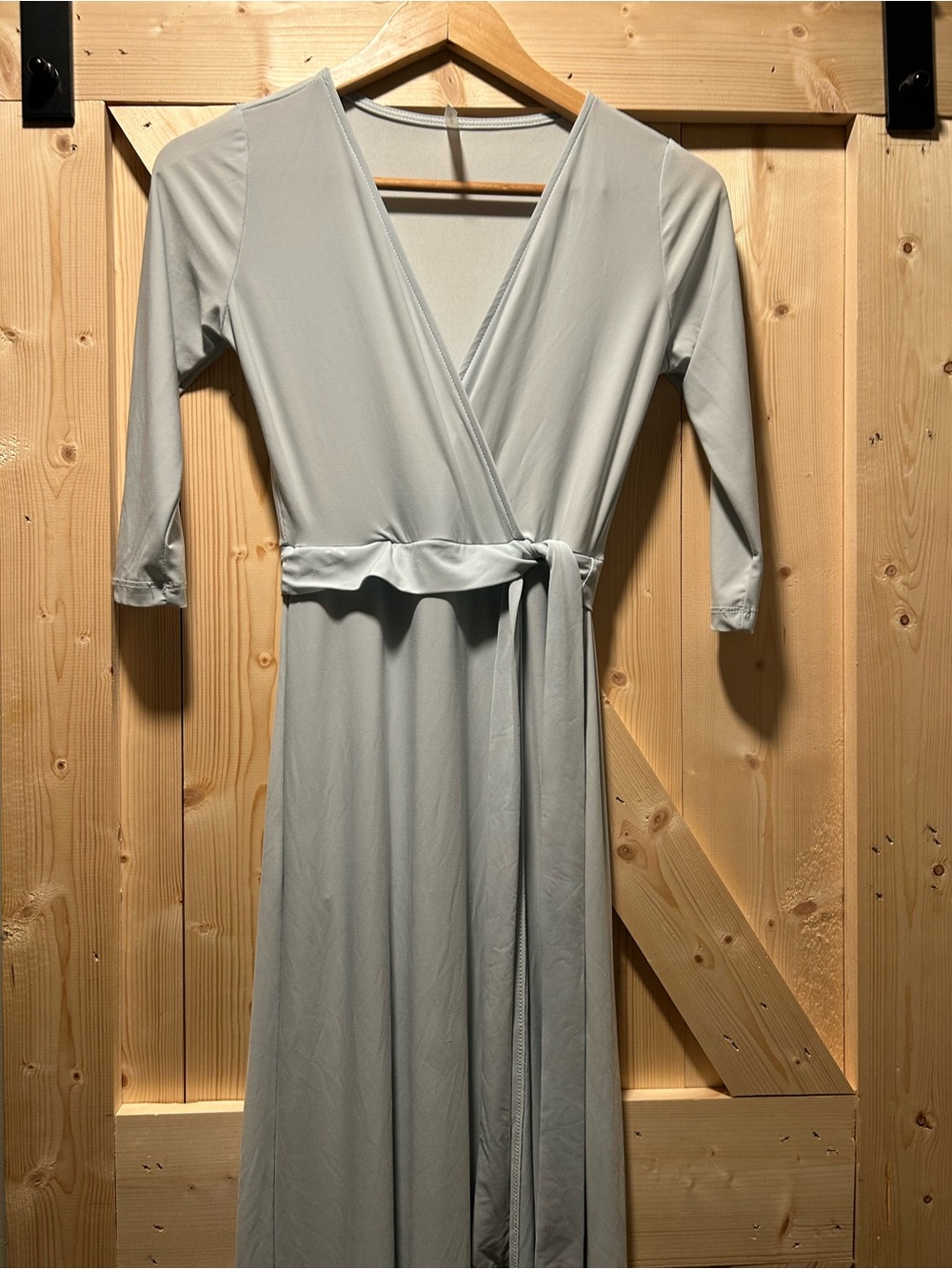 Women's Light Blue Wrap Dress with Tie Waist